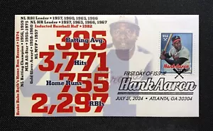 2024 Hank Aaron Forever Stamp FDC-Design 3/4: STATS: Ciccolella Cachets - Picture 1 of 2