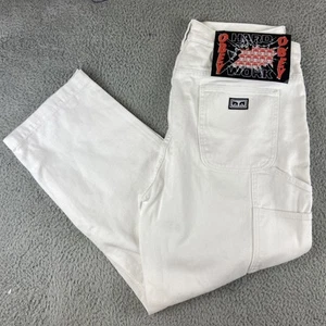 OBEY Hardwork Zimmermannshose Herren 26 weiß Baumwolle gerades Bein neu ohne Etikett - Bild 1 von 17