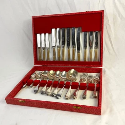 George Wood  & Sons Sheffield Cutlery Set Faux Bone Handle & EPNS (M4) CP#8712 - Image 1 of 4