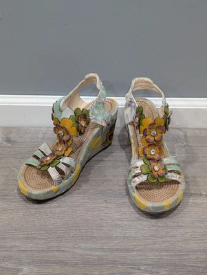 Laura Vita Jacsmino Fleur Wedge Sandals Multicolor Floral Boho Sparkle Sz 41 - Imagem 1 de 4