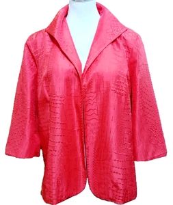 Womens Coldwater Creek Silk Open Jacket 2X Embroidered Evening Cocktails Cruise - Picture 1 of 6