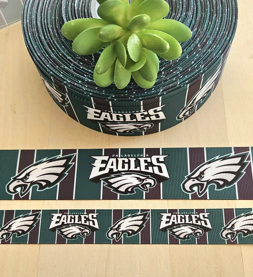 5/8. 7/8, 1.5 & 3" (1YD) Philadelphia Eagles Football Grosgrain Ribbon Football - Image 1 of 1
