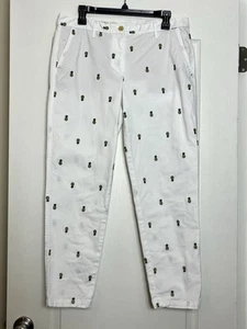 Talbots Girlfriend Chino Pineapple Embroidered Ankle Pants Size 8 White Tropical - Picture 1 of 8