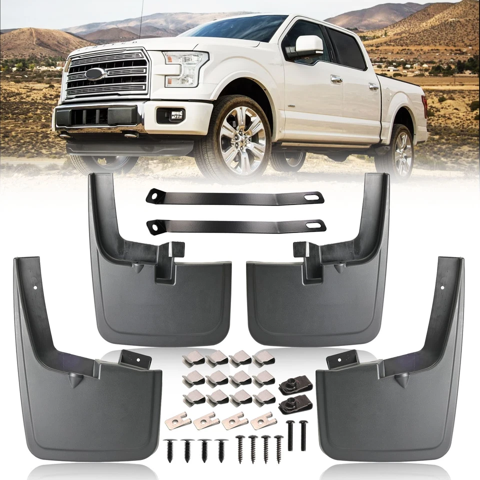 4 protectores contra salpicaduras guardabarros delanteros traseros negros para Ford F150 F-150 2015~2020  Foto 1 de 4
