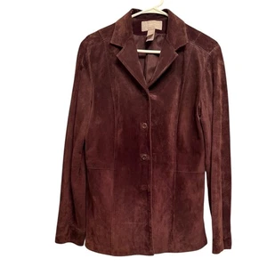 Chaqueta de cuero vintage Liz Claiborne para mujer mediana marrón gamuza Y2K damas leer - Imagen 1 de 4