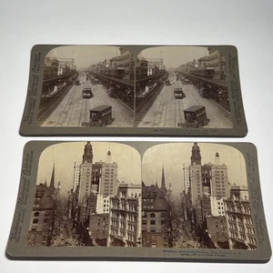 Underwood New York NYC Stereoview Skyscraper On Broadway, Bowery Street Lot Of 2 - Picture 1 of 6
