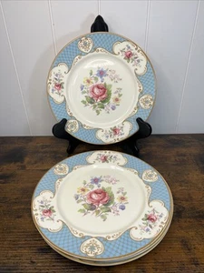 Myott Staffordshire Rose Blue 9.9" Side Plates Set Of 4 Vintage England - Picture 1 of 9
