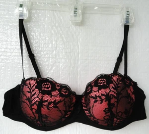 Forever 21 Balconette Black Bright Coral Pink Underwire Bra Women's Size 36C - Picture 1 of 11