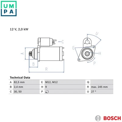 STARTER 0 986 021 220 FOR SKODA SEAT AUDI A4/S4/Convertible A6/S6 BWW 2.0L 4cyl - Image 1 of 4