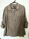 Tommy Bahama 100 Silk Brown Long Roll Sleeve Blouse Button Down Shirt Women's XL