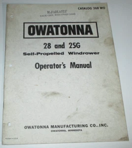 *OMC Owatonna 28 25G Windrower Operadores/Propietarios/Mantenimiento Manual ¡ORIGINAL! - Imagen 1 de 3