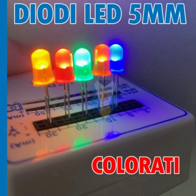 DIODI LED 5 mm ALTA LUMINOSITA' BIANCHI BLU ROSSO VERDE GIALLO ARANCIONE - Immagine 1 di 3