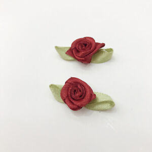 100PCS Satin Ribbon Mini Rose Flower Bows Dress Card Gift Box DIY Sewing Craft