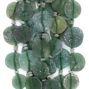 Green Aqua Circular Disk Roman Glass Beads 15-30mm Afghanistan Flat - Picture 1 of 3