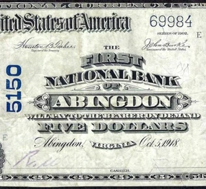 🇺🇸 VA 1902 5 $ ♚♚ ABINGDON, VIRGINIA ♚♚ SCHWER ZU FINDEN, KNACKIGES PAPIER - Bild 1 von 3