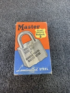 Vintage Master Lock #5 Secret Service Laminated Steel Padlock New Old Stock - Picture 1 of 9