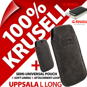 Krusell Uppsala L Long Black Eco Canvas Mobile Pouch Case Cover Sleeve Slim