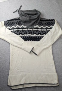 Eddie Bauer Women's Sweater SZ SM Pullover Cowl Neck Drawstring Fair Isle Cotton - Picture 1 of 10