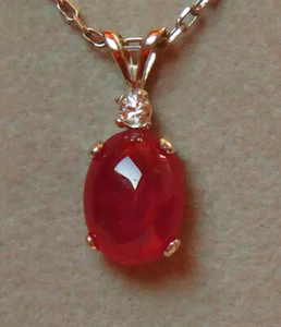 Très beau pendentif RUBIS cabochon pierre naturelle accentué saphir blanc Argent - Bild 1 von 5