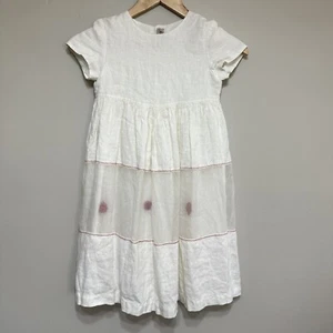 Vintage Oleanna Linen Blend Babydoll Dress Girls 3/4* Ivory Poppies Italy Kids - Picture 1 of 9