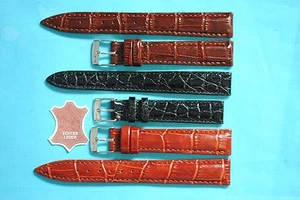 Crocodile Style Watch Strap 12 14 16mm Black Brown by Bros Calf Leather / 75 - Picture 1 of 3