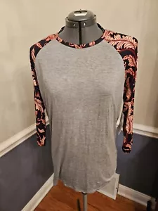 Lularoe Randy Large Gray Heathered Leaf Motif 3/4 Sleeve Baseball T-Shirt NWT - Picture 1 of 5