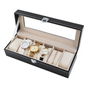 Box Scatola Cofanetto Con Vetrina Porta Orologi Bracciali 6 Posti eco Pelle - Afbeelding 1 van 10