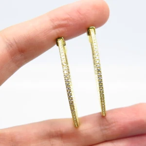 925 Sterling Silver Gold Plated C Z Round Hoop Earrings - Picture 1 of 6