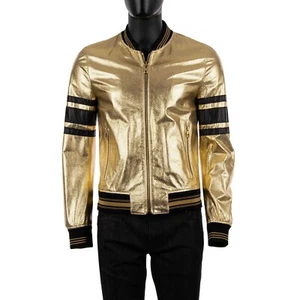 DOLCE & GABBANA Perforierte Napa Lederjacke Bomber Jacke Gold Schwarz - Bild 1 von 6