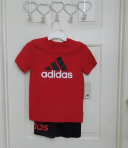 NWT 2pc Adidas Red Shirt Black White Logo & Shorts Set sz 7 - Picture 1 of 1