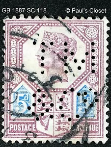 GB 1887 SC118 VICTORIA 5p LILAC & BLUE UNG PERFIN WM 30 FINE/VFINE - Picture 1 of 2