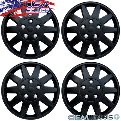 4 New Matte Black 15" Hubcaps Fits Geo Car Metro Steel Wheel Covers Set Hubcaps Foto 1 de 4
