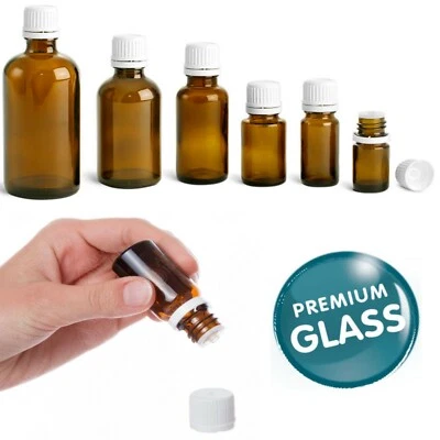 Essential Oil Bottles Empty Amber Glass Euro Dropper White Cap Refillable Vial - Image 1 of 2