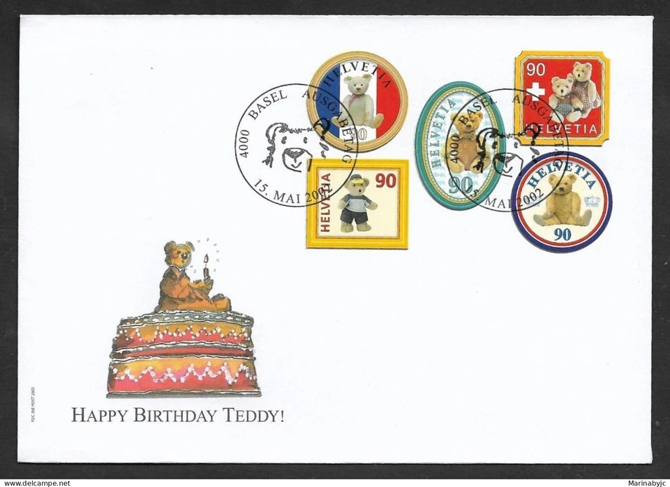 SKV)2002. Suiza. Oso de peluche cumpleaños. FDC XF. Foto 1 de 1