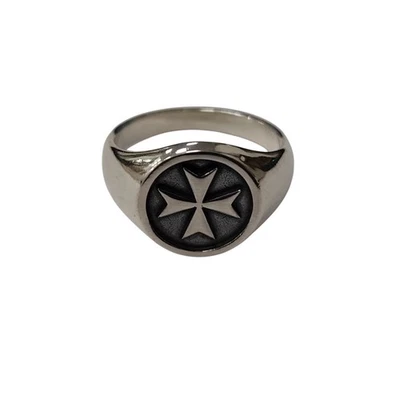 Handmade Sterling Silver Maltese Cross Ring 925 Men’s Signet Medieval Knight - Image 1 of 4