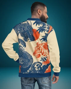 Dragon Tiger Japanese Bomber Jacket Unisex Streetwear Oriental Art Print - Picture 1 of 41
