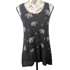 Camiseta sin mangas Maurice's S para mujer negra con elefantes blancos nudo abierto espalda deportiva - Imagen 1 de 14