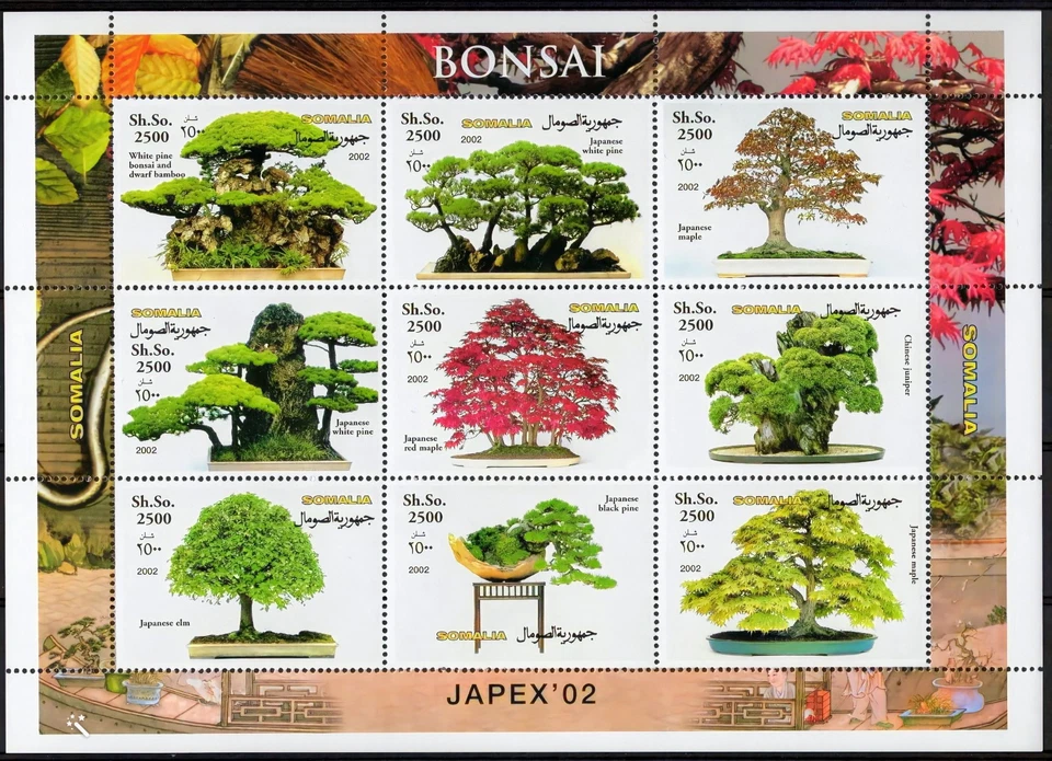 Hoja de exposición filatélica Somalia 2002 BONSÁI - JAPEX 02' (9) perforada MNH Foto 1 de 1