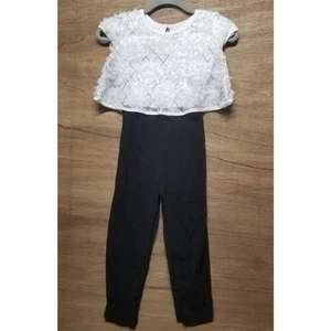 Wonder Nation Mädchen Größe S 6-6x Einteiler schwarz weiß silber Blumen Hose Shirt - Bild 1 von 5