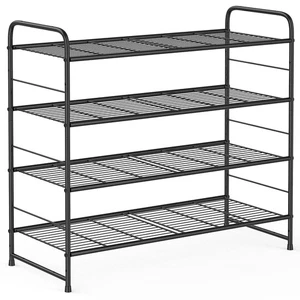 Black 4-Tier Adjustable Stackable Shoe Rack, Wire Grid Storage Organizer - Picture 1 of 7