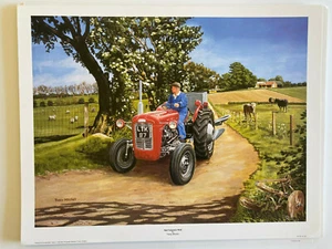 Tractor ploughing farming scene art print Grey Red Ferguson FE35 Trevor Mitchell - Picture 1 of 1