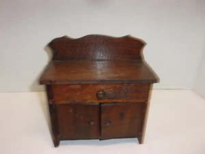 Vintage Wooden Doll Size Wash Stand Dark Wood Finish Missing 2 Knobs 7.75"T X - Picture 1 of 13