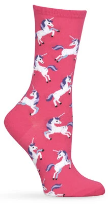 Hot Sox Women’s Pink Unicorns Crew Socks One Pair Fits Sizes 9-11 NWT - Image 1 of 2