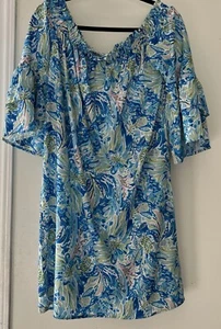 NWT Charlie Paige W Blue Paisley Off The Shoulder Ruffle Sleeve Casual Dress S/M - Picture 1 of 10