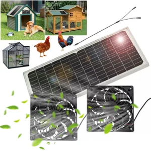 30W 12V Waterproof Dual Exhaust Solar Panel Fan Kit For Camping Greenhouse Pet - Picture 1 of 16