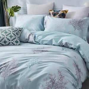 Coastal Beach Bedding Set Queen Size 100% Cotton Duvet Cover Set Tropical Coral - Picture 1 of 9