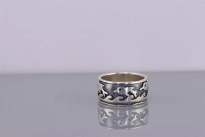 Anillo de plata esterlina 8 mm oxidada onda de agua delfines océano brazalete banda 925 talla: 4 - Imagen 1 de 8