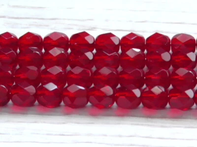 CUENTAS DE VIDRIO PULIDO AL FUEGO FACETADAS REDONDAS ROJAS RUBÍ TRANSPARENTE CHECO de 25 - 6 mm Foto 1 de 3