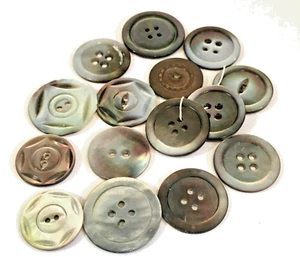 VINTAGE 15 ASSORTED SIZES SOME CARVED ABALONE BUTTONS TWO OR FOUR HOLE 15 - Picture 1 of 2