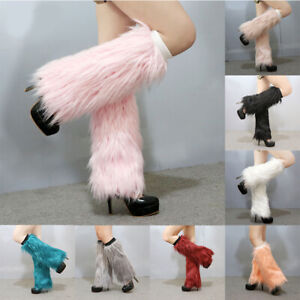 Womens Faux Fur Leg Warmers Boots Socks Fluffies Boot Cover Warming Foot Sleeve